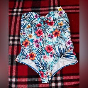 2/$10- Time and Tru Floral One Piece Swimsuit - Multicolor